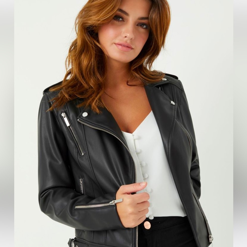 Black, faux, leather jacket, small